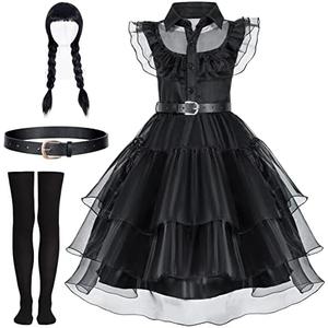 Black Dress Up Costume Set for Girls - Perfect for Birthdays, Halloween, Cosplay, and Parties 2-12 Years (S)