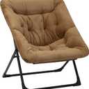 Comfy Saucer Chair for Adults, Soft Faux Fur Bedroom Chair, Accent Dorm Chairs, Flexible Living Room Reading Chairs, Oversized Folding Seat for Teens, X-Large, Brown