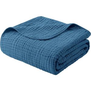 Yoofoss Muslin Blanket 100% Organic Cotton Large Twin Size 60" x 80" for Bed Couch Summer Gauze Blanket for Adults Lightweight and Breathable Dark Blue