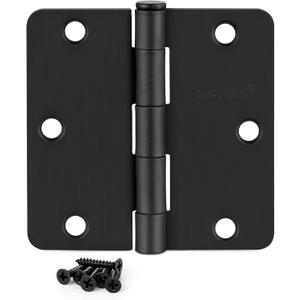 6 Pack 3.5" x 3.5" Black Door Hinges, Matte Black Door Hinges 3 1/2 Interior Hinges 1/4" Radius Standard Residential Bedroom Door
