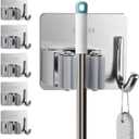 5 Pack Mop and Broom Holder Wall Mount, Silver Stainless Steel Mop and Broom Hanger with Hooks, Mop Broom Organizer for Closet Laundry Garage Garden Tool Organizer (Silver)