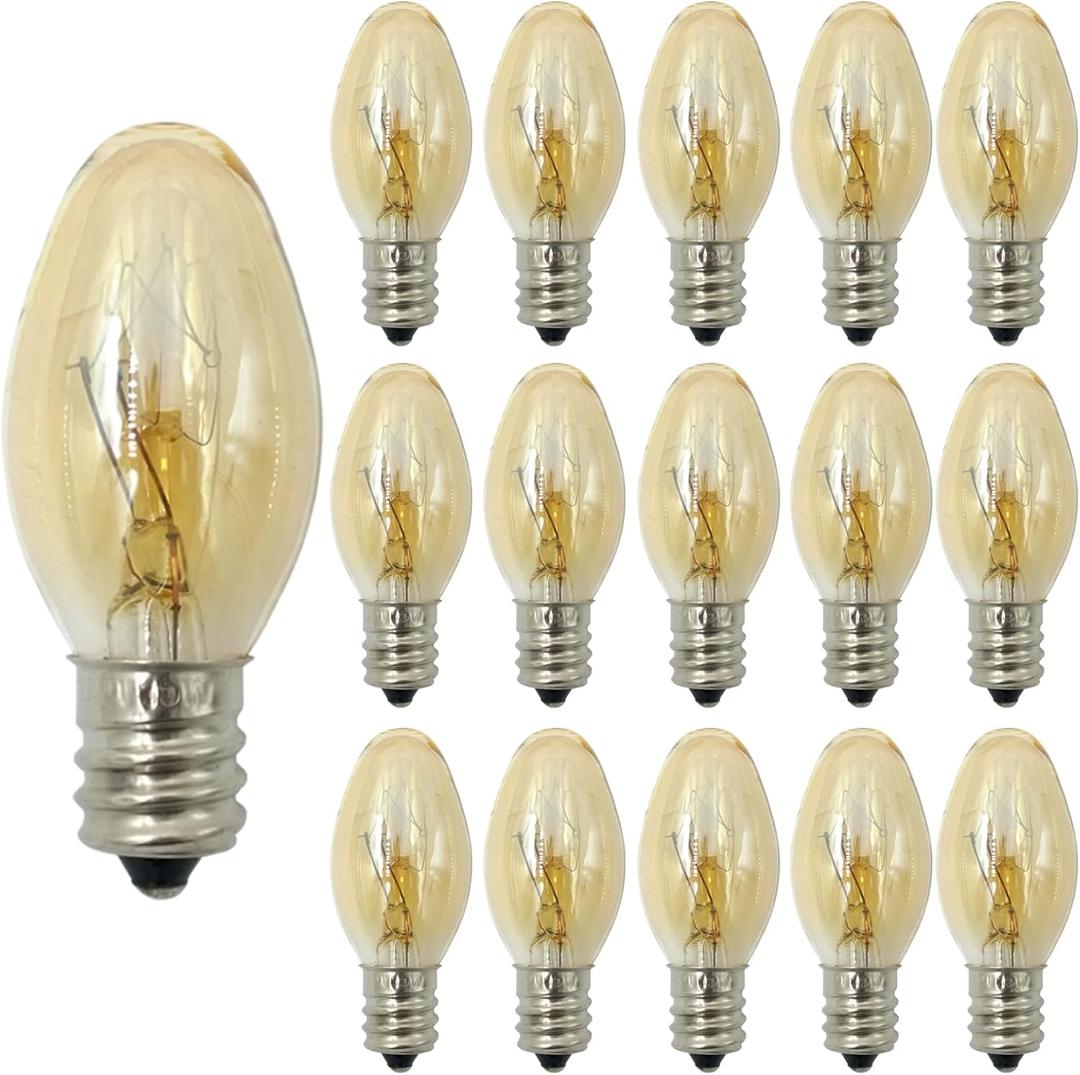 Upgrade 15 Pack Salt Lamp Bulbs,15 Watt C7 Replacement Bulbs for Scentsy Wax Melt Warmer, Plug-in Diffusers,Candle Warmers,Night Light,Dimmable Warm White E12 Base Small Bulbs