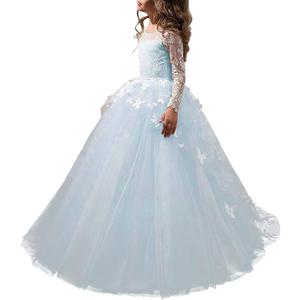 ABaoWedding Lovely Flower Girl Dress Lace Long Sleeves Prom Gown (6, Light Blue)