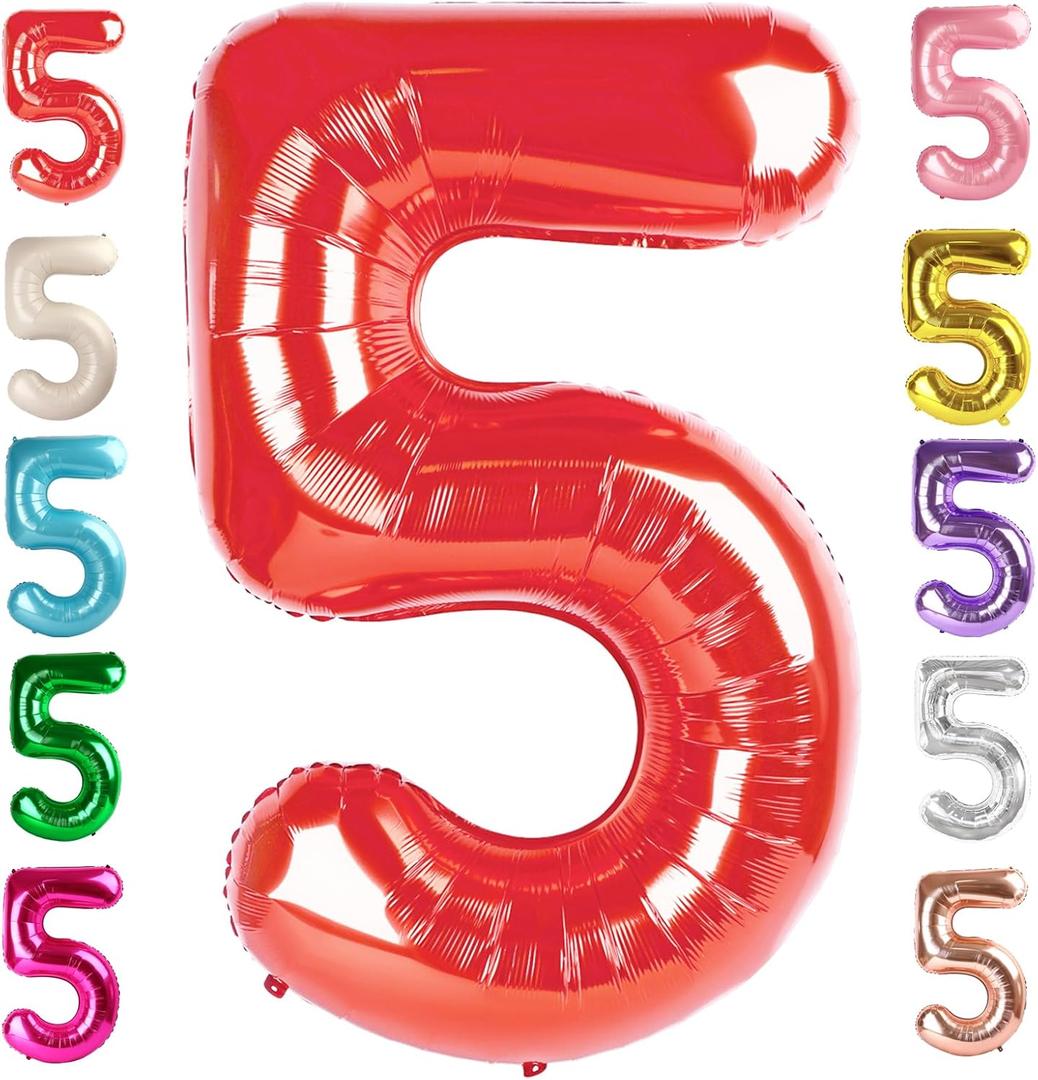 Balloon Numbers 40 Inch 5 Ballon for 5th Birthday Decorations, 15 25 35 50 Big Red Number Balloons for Wedding Photo Shoot Party Decor