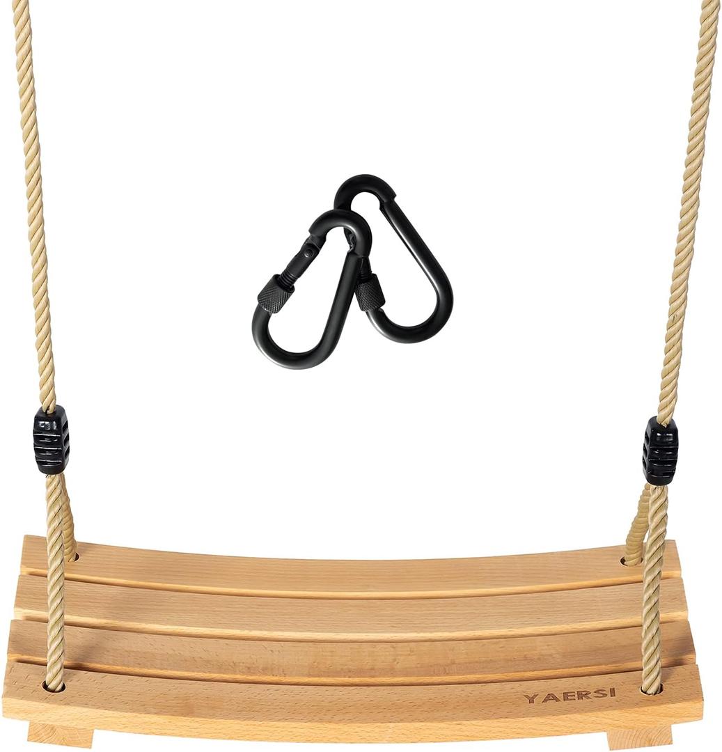 Wooden Tree Swings Tree Swing for Adults Children Kid's Wood Swing Seat with Adjustable Rope 220lbs Load Wooden Swing Set for Indoor Outdoor (Arc 17.7L x 7.8W inch)