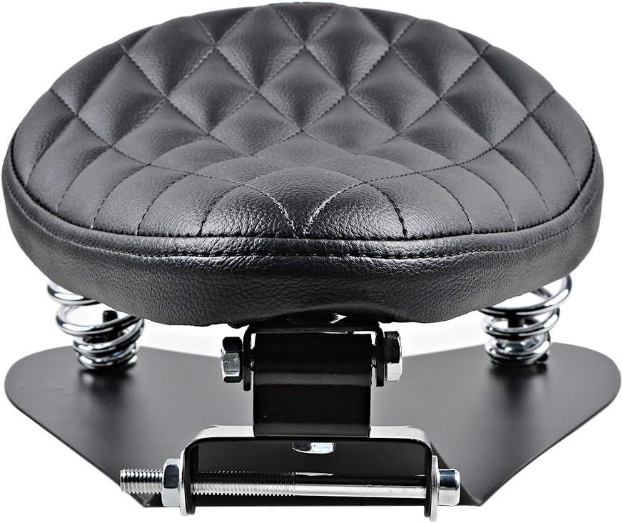 Set of Solo Driver Seat Cover Pad with Diamond Pattern Compatible with Harley Bobber Chopper Custom (Black Leather Diamond)