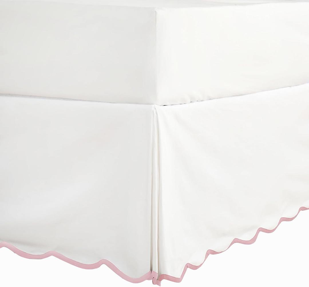 HIG Off-White Chic Twin XL Bed Skirt - Easy Fit Scallop Edge Pleated Bedskirts, 14 Inch Drop Anti-Slip Dust Ruffle, Thick Fabric for Enhanced Privacy, Pre-Washed for Long-Lasting Use
