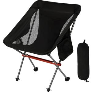 SHALLWE Ultralight Camping Chairs, All Aluminum Frame Portable Folding Camp Chair for Adults, Lightweight Collapsible for Backpacking, Hiking, Beach, Sports Low Back Black