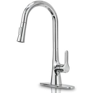 FROPO Kitchen Faucet with Pull Down Sprayer, Polished Chrome Kitchen Sink Faucet 1 or 3 Hole, High Arc Single Handle Spot Resist Stainless Steel Kitchen Faucets for Farmhouse Camper Laundry Rv Bar