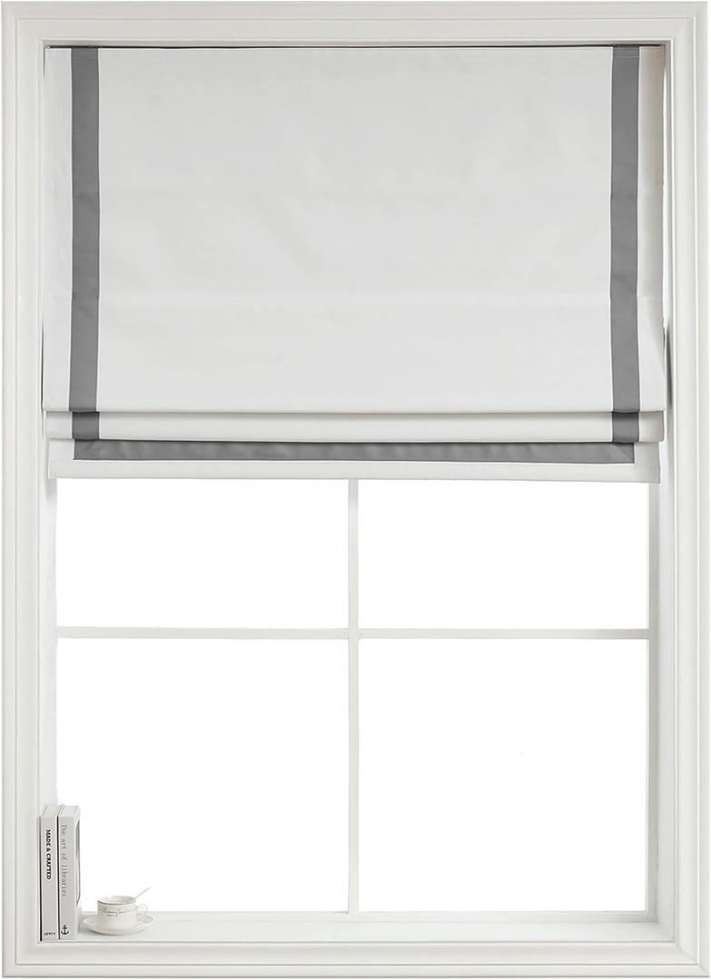 Everyday Celebration Roman Shades - 100% Blackout, Cordless Pull Down Window Shades for Indoor Windows, Grey, 35" W x 64" H