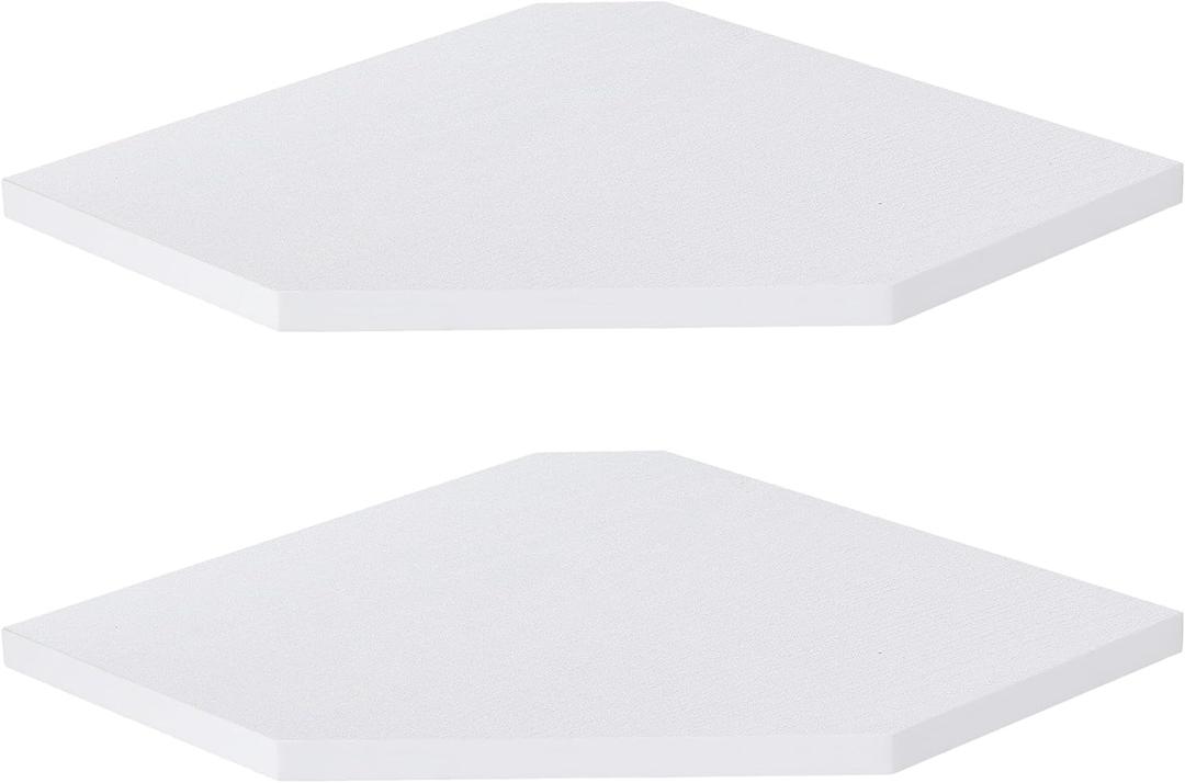 Fun Memories Corner Shelf Wall Mount, Floating Corner Shelves, Set of 2 Corner Wall Shelf Organizer, Rustic Wood Wall Storage Display Shelves for Living Room Bedroom Bathroom Kitchen, Rustic White