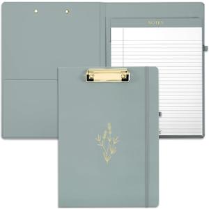 Aesthetic Clipboard Folio with Refillable Lined Notepad & Interior Pocket - Cute Padfolio/Legal Pad Holder for Women - Easily Organize Notes at Work, School, or Home (Blue)