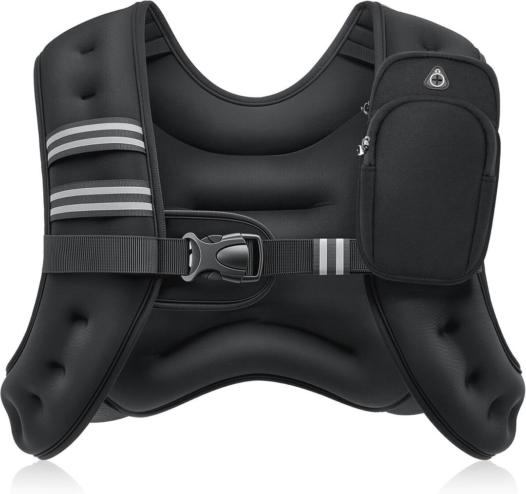 ZELUS Weighted Vest, 6lb/8lb/12lb/16lb/20lb/25lb/30lb Weight Vest with Reflective Stripe for Workout, Strength Training, Running, Fitness, Muscle Building, Weight Loss, Weightlifting (6 lb, Black)