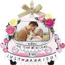 Just Married Ornament Photo Frame - Wedding Gifts for Couples 2025, Bridal Shower Gifts for Bride Newly Wed, Personalized Mr and Mrs Wooden Christmas Ornament with Picture