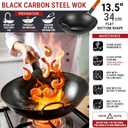 YOSUKATA 13.5" Carbon Steel Wok Pan – Pre-Seasoned Flat Bottom Pow Wok for Stir Fry, BBQ, Grill & Camping – Traditional Japanese Chinese Cookware – Compatible with Induction, Electric, Gas, Open Fire