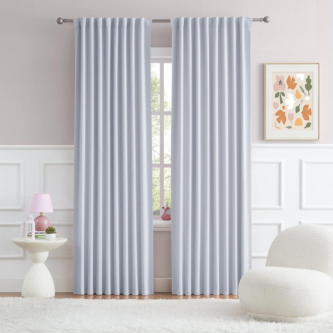 DUALIFE Silver Grey Curtains Room Darkening Curtains, Rod Pocket and Back Tab Thermal Insulated Drapes 52x96 Inch 2 Panels