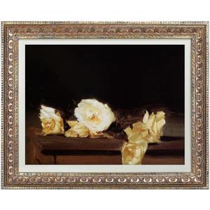 VIOLABBEY Gold Framed Floral Wall Art, Vintage Rose Still Life Canvas Print, Moody Antique Flower Wall Decor for Living Room Bedroom Bathroom Office, 11x14 inch