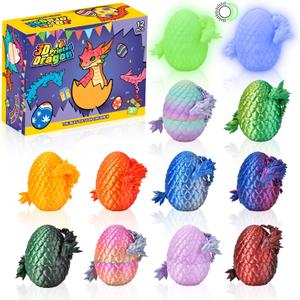 12PCS 3D Printed Dragon Eggs for Easter Basket Stuffers, Mystery Dragon Inside Egg, Articulated Fidget Toys for Kids Birthday Party Favors, for Boys Girls