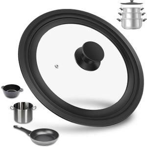 Universal Silicone Lid for Pots, Pans and Skillets From 7" to 12", Tempered Glass Pot Pan Lid Fits for 3 Sizes (7",8",8.5")