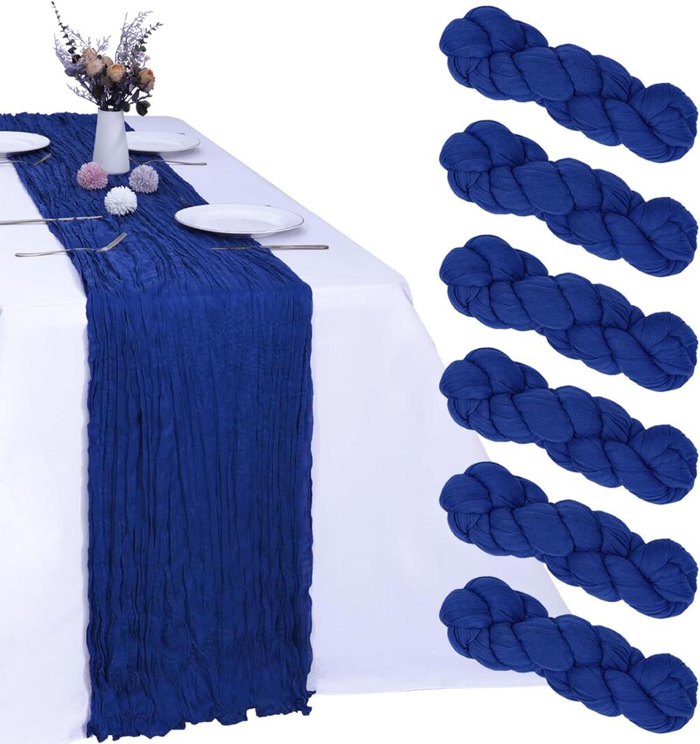 6 Pack Royal Blue Cheesecloth Table Runner 10FT Boho Gauze Fabric Table Runner 35 x 120 Inch Rustic Sheer Runner for Centerpiece Wedding Decor Baby Shower Party Boho Table Decoration