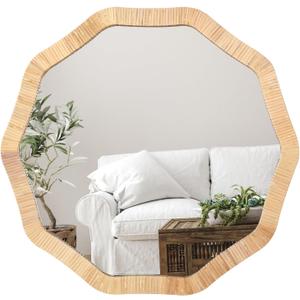 ULIKE Rattan Wicker Mirror for Bathroom, 30 Inch Boho Woven Decorative for Wall, Rustic Farmhouse Vanity Mirror, Large Geometric Rattan Mirrors for Living Room Entryway Bathroom Bedroom