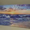 Sea Waves Canvas Prints Wall Art Ocean Beach Sunset Picture Paintings for Living Room Bedroom Home Decorations Modern Stretched and Framed Seascape Nature Blue Giclee Artwork