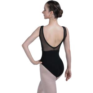 Women's Ballet Leotard 01D0152, Deep V Mesh Front, Open Back, Front Lined, 4-Way Stretch (Medium)