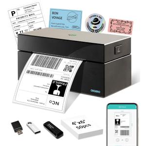 ORGBRO Bluetooth Thermal Shipping Label Printer, Z1-Plus Wireless 4X6 Shipping Label Printer for Small Business Office or Home Support iPhone Android Windows macOS Chrome Amazon Ebay Shopify USPS (Black)
