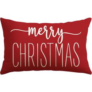 OTOSTAR Red White Christmas Lumbar Pillow Cover 12x20 Inches for Xmas Decorations Merry Christmas Throw Pillow Covers Winter Holiday Cushion Case Decoration for Sofa Couch