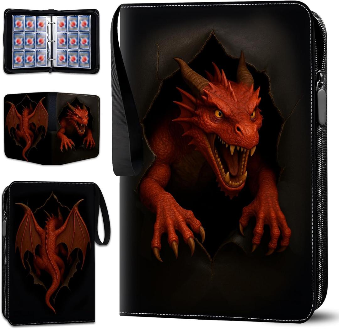 Trading Card Albums with Zipper - 9 Pocket Double Sided Collection Binder for 900 Cards, Trading Card Sleeves for 3 Ring, Durable Scratch-Resistant PU Cover, Portable Organizer for MTG & Game Cards