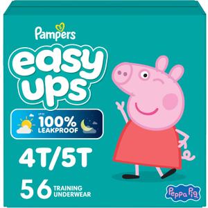 Easy Ups Girls & Boys Potty Training Pants, Size 6 (4T-5T), 56 Count, Peppa Pig Absorbent Pull Up Training Underwear, Up to 100% Leakproof Day and Night, Hypoallergenic
