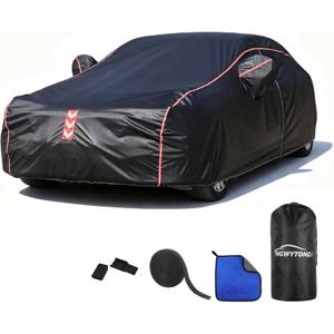 Car Cover Waterproof All Weather, All-Around Fastening 60s Quick-Install, 4 Upgrades for Sedans 186in-193in Car Cover