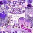 199 Pcs Purple Birthday Party Decorations For Women，Happy Birthday Party Decorations For Girls, 100 Pcs Paper Plates,Napkins and Forks for 20 Guests,Bday Sash and Crown,20 Tableware Sets