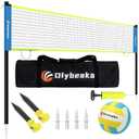 20FT Outdoor Volleyball Net Set System for Backyard Beach with Anti-Sagging Net, Iron Adjustable Height Poles, Soft PU Volleyball and Pump, Carry Bag - Instant Set Up & Durable (20 ft, Blue + Yellow)