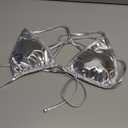 Halter Metallic Crop Top Shiny Triangle Bralette Rave Bra Swimsuit Top (Small, Silver)