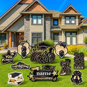 Large 2025 Graduation Yard Signs Class of 2025 Congrats Grad Lawn Yard Decor DIY Name Yard Sign with Stakes for Senior College School Grad Party Outdoor Garden Decorations, Black and Gold