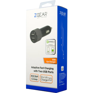 ZGear Fast-Charging Car Charger with 2 USB Ports, 1 ct + ZGear FM Transmitter - Black/Green