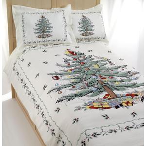 Spode - King Comforter Set, 3-Piece Bedding with Matching Shams, Holiday Room Decor (Spode Christmas Tree Ivory, King)