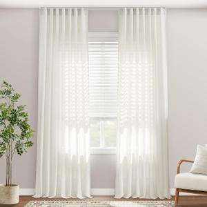 Extra Long 120 Inch Linen Sheer Curtains, 10 FT Track System Curtain Drapes with Hooks for Living Room High Ceiling Window, 2 Panels Set, Cream