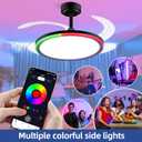 BAYSQUIRREL Slim Retractable Ceiling Fan with Light and APP/Remote Control, 42in Modern Smart RGB Ceiling Fan with Bluetooth Speaker, Dimmable Full Spectrum with Memory, 6-Speed Reversible Fan, Black
