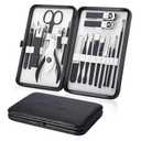 Professional Stainless Steel Nail Clipper Travel & Grooming Kit Nail Tools Manicure & Pedicure Set of 18pcs with Luxurious Case (Black/White)