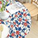 Valentines Day Round Tablecloth Fitted Best for 40"-44" Blue Red Floral Table Cloth Vintage Elastic Edge Water-Resistant Washable Love Chinoiserie Decoration Table Cover for Party Picnic Indoor Decor