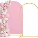 7.2FT Metal Arch Backdrop Stand and Cover Set, Gold Wedding Backdrop Arch Stand with Cover, Balloon Arch Stand with White Arch Cover for Birthday Party, Baby Shower, Anniversary Event (Pink, 7.2FT)
