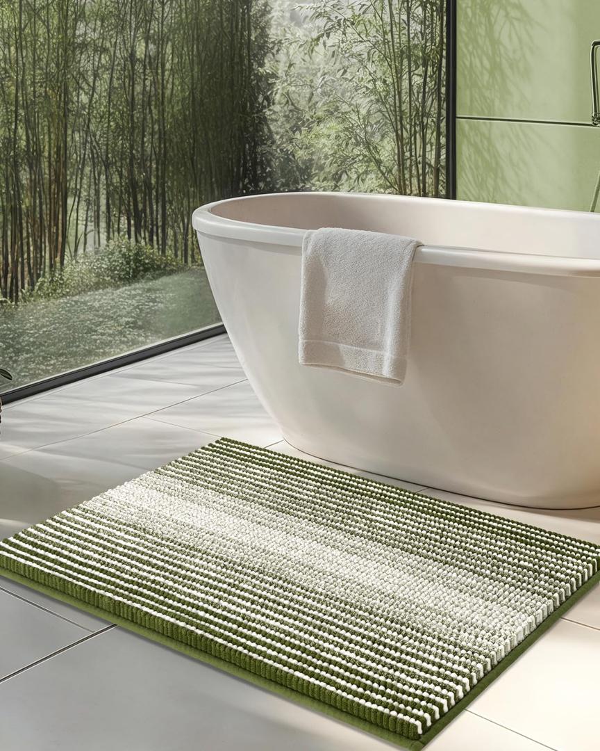 BSICPRO Chenille Bathroom Rugs, 20 x 32 Inches Non Slip Absorbent Bath Mat, Soft Shaggy Shower Bath Floor Mats for Bathroom, Machine Washable(Sage)