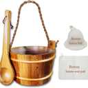 Red Cedar Large Sauna Bucket with Ladle, with Sauna Hat and Seat Pad, Sauna Wooden Water Bucket 6L (1.6 Gallons) with Plastic Liner for Sauna Room Sauna Heater Sauna Accessory