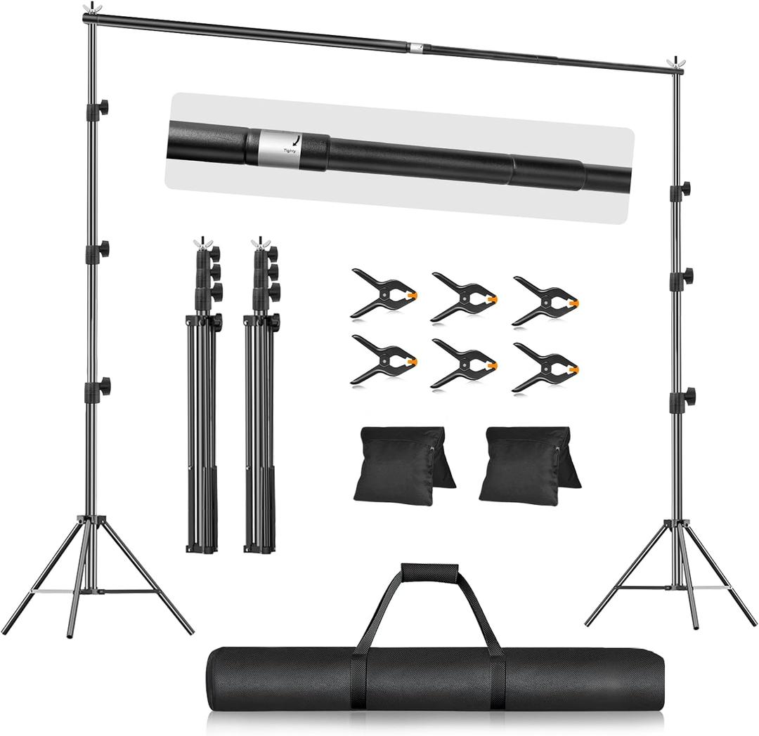 EMART 10x10FT Backdrop Stand, Photo Video Studio Adjustable&Lockable Heavy Duty Background Support System Kit with 6 Backdrop Clamps, 2 Sandbag and Carry Bag for Photography, Parties, Wedding, Video