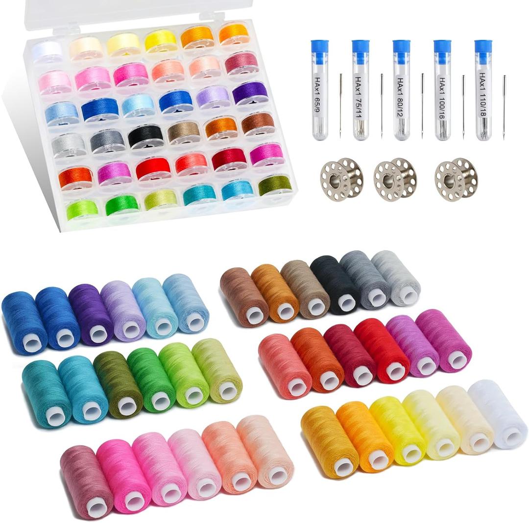 125 PCS Sewing Thread Assortment, 36 Colors 400yd Sewing Thread with Matched 36 Colors Bobbins, Plus 50 PCS Sewing Machine Needles for Home Sewing Machine