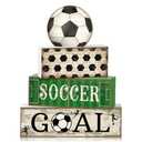 Moucuny 4 Pcs Soccer Party Decorations Soccer Table Centerpiece Football Tiered Tray Decor Wooden Ball Block Signs Gift Sports Themed Table Decorations for Boys Baby Shower Party Supplies Decor