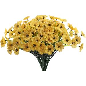 12 Bundles Yellow Artificial Flowers Faux Floral, No Fade Faux Flowers Fake Plastic Plants for Decoration Hanging Planters Indoor Outside Garden Porch Window Box