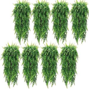 Lyrow 2 Pcs Artificial Hanging Plants 32 in Fake Plant Fake Boston Ferns Plastic Faux for Wall House Room Garden Wedding Garland Indoor Outdoor Decoration, No Basket